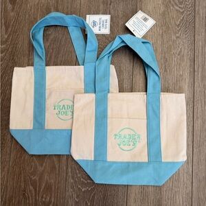 Mini Trader Joe's Cream and Light Blue Canvas Tote